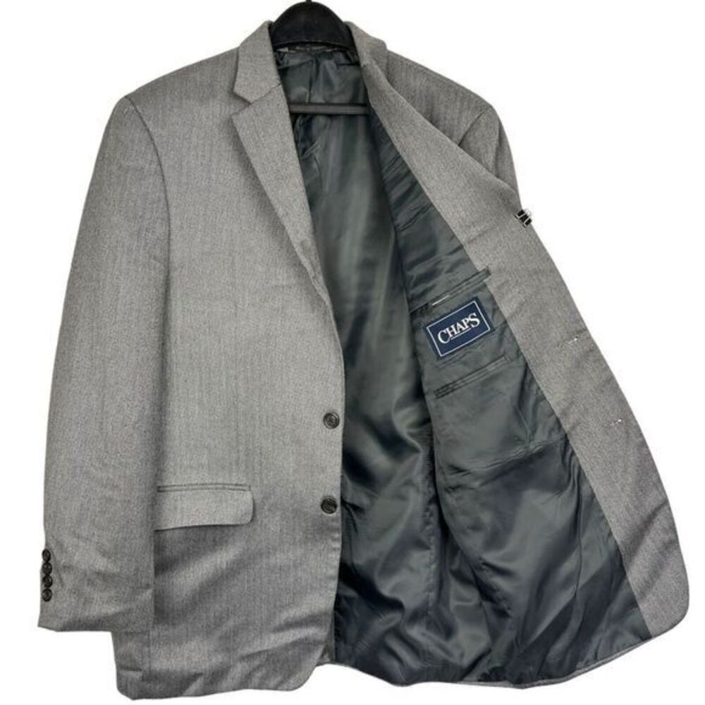 Chaps Ralph Lauren Blazer Mens 42L Gray Herringbone Rayon Poly Sport Coat Jacket